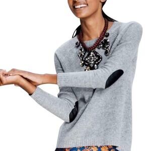 J. Crew Womens Wool Sweater Size S Leather Elbow Patch Minimalist Preppy Neutral